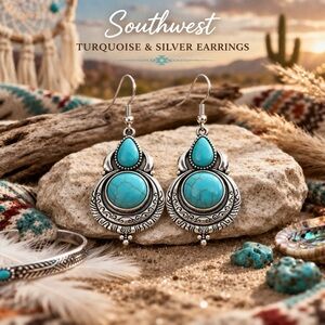paparazzi Turquoise and Silver Southwestern Drop Earrings